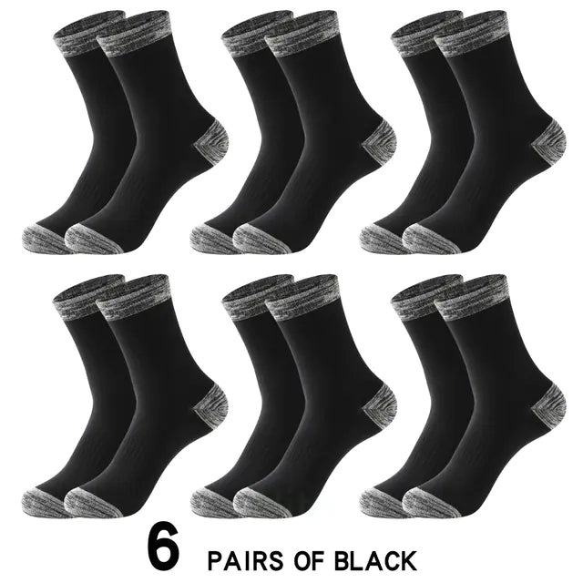 6 Pairs of Men's Cotton Winter Socks - Casual & Warm